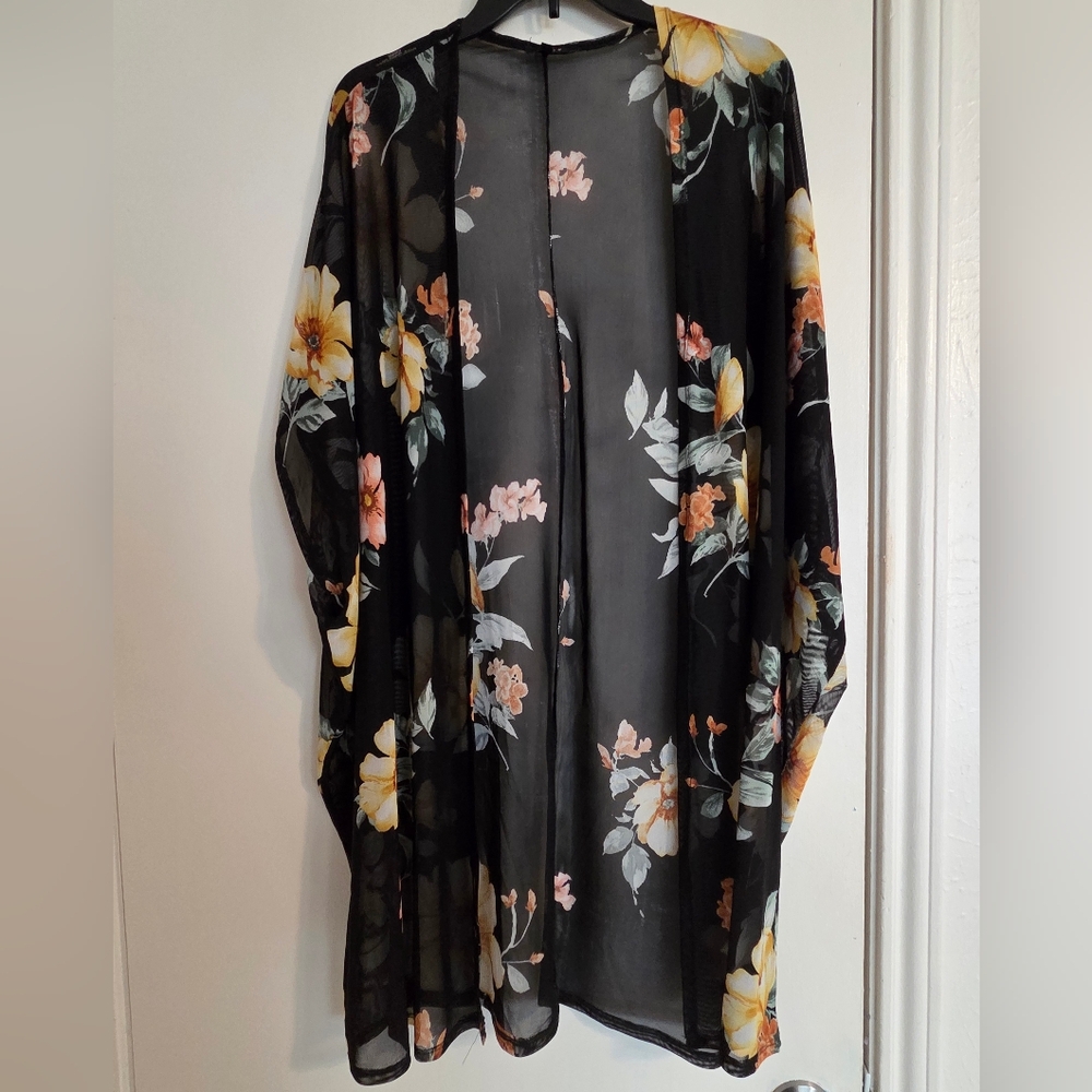 Iris Sheer Black Floral Kimono-style Cardigan
